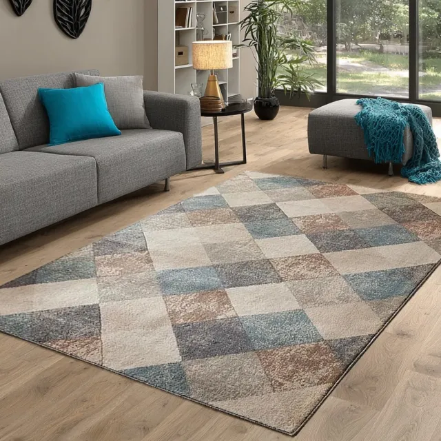 flycarpets Terrain Vloerkleed - Beige / Blauw - Laagpolig Woonkamer Tapijt - 80x120 cm