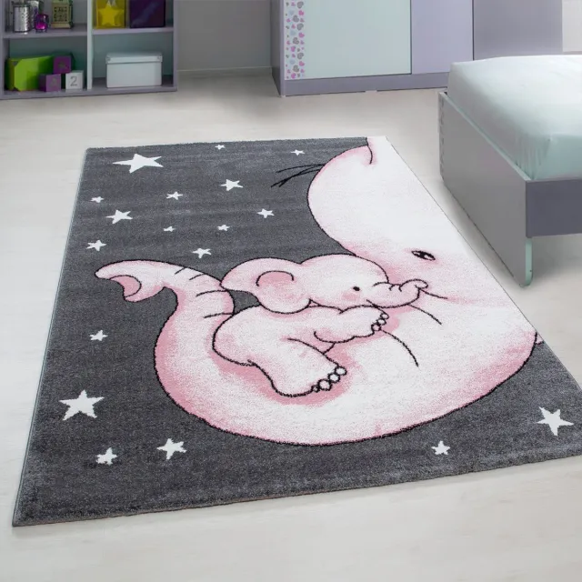 Ayyildiz Kinderkleed met olifantenprint, roze, kinderkamerkleed, jute achterkant