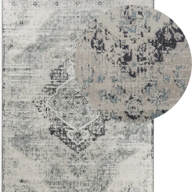 Lifa-Living Lifa Living - Vloerkleed - Vintage - Beige/Zilver - Poolhoogte: 5 mm - Oosters - 80 x 150 cm Zilver, Beige