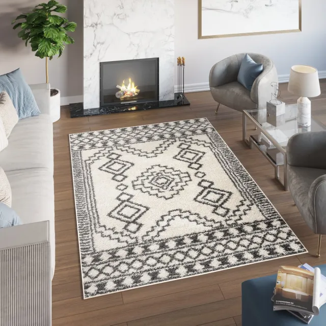 Tapiso Delhi Vloerkleed Hoogpolig Shaggy Ethno Modern Tapijt Kleed Grijs Beige