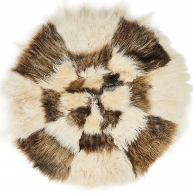 SKÓREX Luxe schapenvacht vloerkleed "Koło" ø130cm, 100% natuurlijk Wit/bruin-grijs