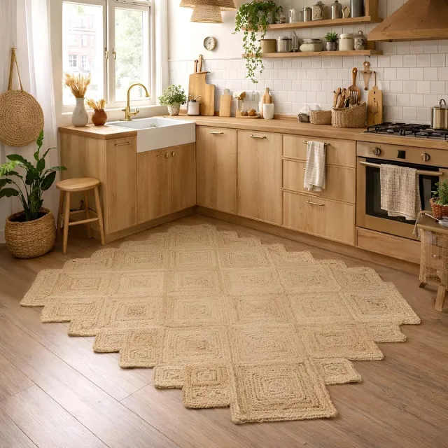 Lavandoux Handgeweven Jute Vloerkleed Sevagram, Naturel 120 x 180 cm | Vloerkleed Naturel | Organisch Vloerkleed | Persisch Vloerkleed | Woonkamer | Perzie Naturel beige
