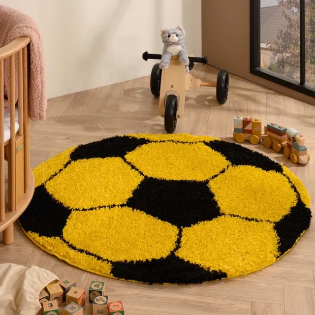 TrueWeave Voetbal vloerkleed rond - Sports geel/zwart 100