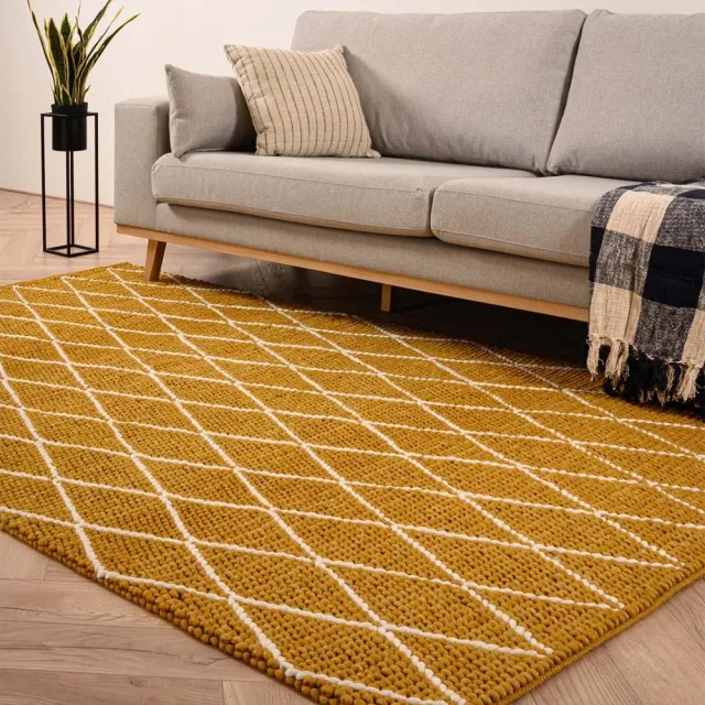 Nordic Weavers Wollen vloerkleed - Vinduer okergeel/crème 160x230