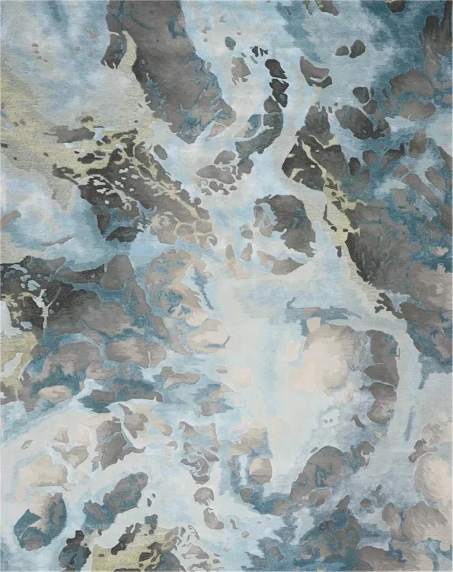Nourison Prismatic Vloerkleed - Blauw - Rechthoekig - Wol, Luxcelle - Eetkamer, Woonkamer - Abstract - Design, Eclectisch, Modern