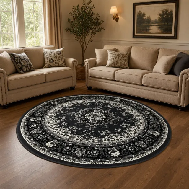 Muratap Nain Klassiek Rond Vintage Oosters Vloerkleed Medaillon Grijs- 160 CM Ø