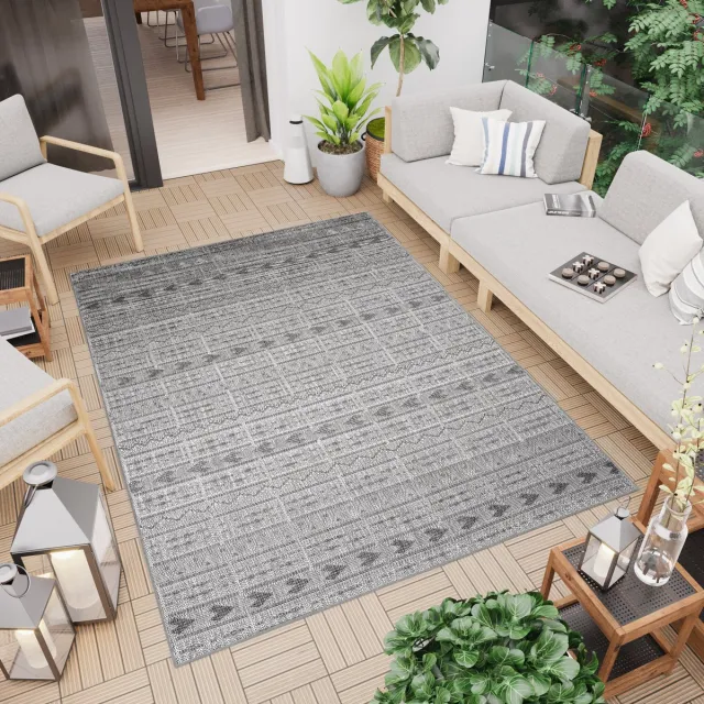 Tapiso Capri Buitenkleed Vloerkleed Tuintapijt Indoor Outdoor Binnen Buiten Grijs 1
