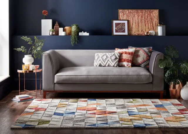 flycarpets Amari Modern Laagpolig - 100% Wol - Driehoek Design Vloerkleed - Naturel / Multi