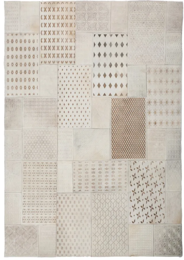Padiro design laagpolig vloerkleed 120 x 170 cm - lichtbeige - vintagepatchworkontwerp - geometrisch patroon - handgemaakt - van leer