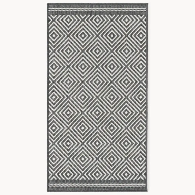 Westwing Collection Outdoor dubbelzijdig vloerkleed Reddy met ruitjesmotief Grijs