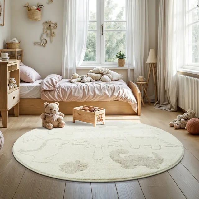 the carpet Elisa – Rond Kinderkamer Speeltapijt – Onderhoudsvriendelijk & Slijtvast – Crème – Ø 120 cm
