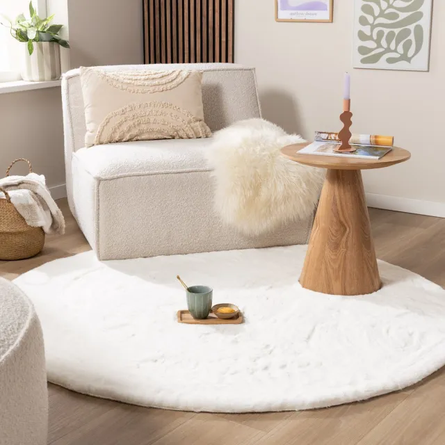 NATURL. Rond Hoogpolig vloerkleed - Comfy Supreme Wit - Ø 100cm
