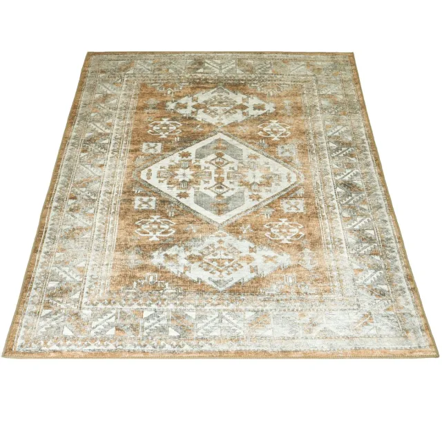 Veer Carpets Vloerkleed Laria Brown 5 - 160 x 230 cm - Laagpolig – Vintage / Klassiek Medaillon Beige