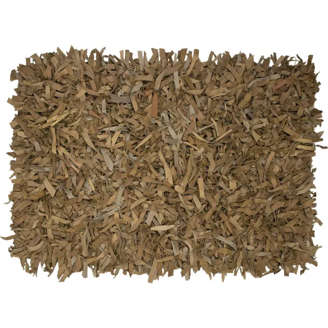 Mars & More vloerkleed gerecycled leer franjes camel 60x90cm Bruin