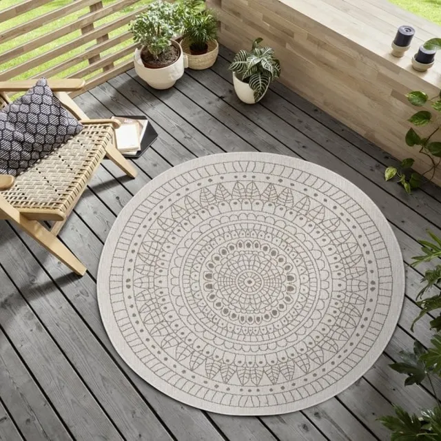 flycarpets Omkeerbaar Vloerkleed - Binnen & Buitenkleed Porto- Linen - 100x100 cm Creme