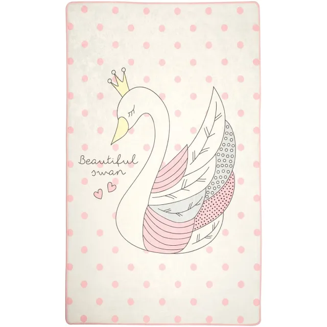 Bosdela kinder- en babykleed met zwaanmotief, Wasbaar vloerkleed voor kinder- en babykamers, 100x160 cm, zacht, ideaal voor speelkamers en verschoonruimtes. roze crème