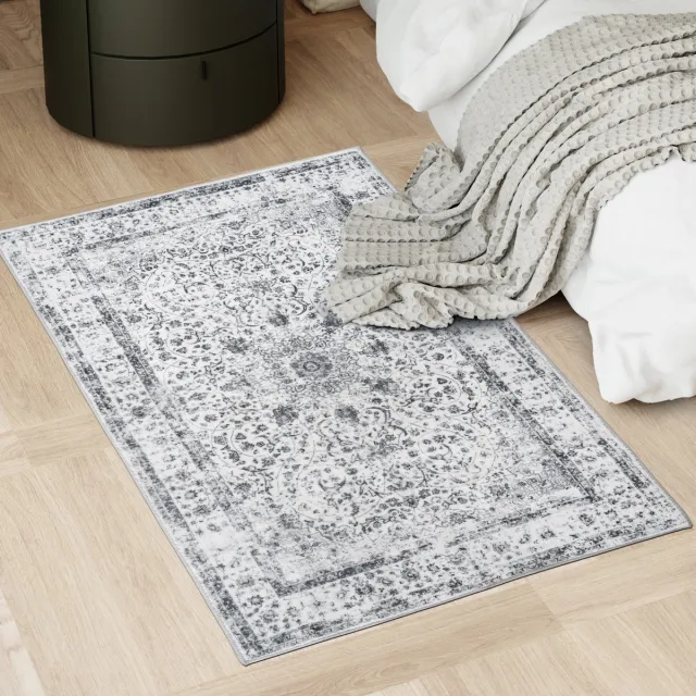 Tectake Vintage design tapijt - Dalia - Laagpolig vloerkleed voor woonkamer, kinderkamer, slaapkamer of hal - Wasbaar - Div. afmetingen - 80x150cm - grijs