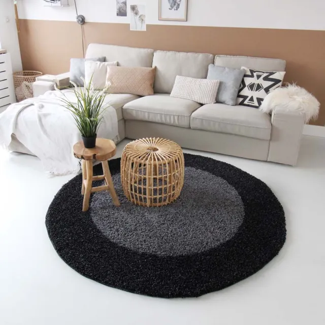Tapeso Rond hoogpolig vloerkleed - Trend Frame antraciet 160