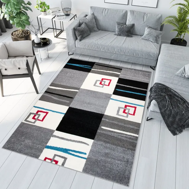 Tapiso Jawa Vloerkleed Grijs Woonkamer Geometrisch Tapijt Grijs Zwart Blauw