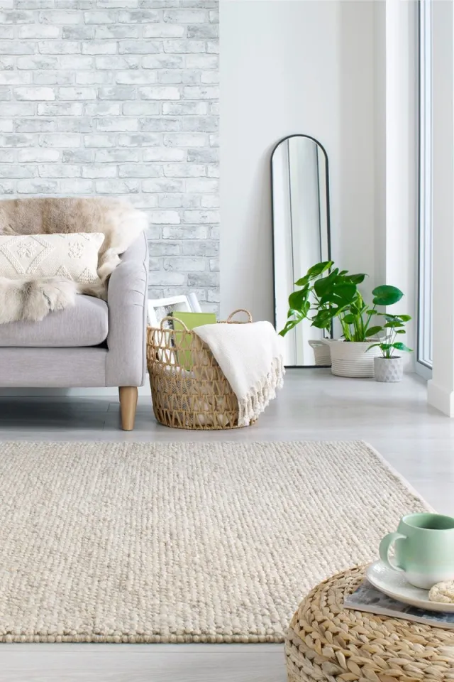 flycarpets Minerals Uni Modern Laagpolig - Wol - Bolletjes Vloerkleed - Naturel / Beige