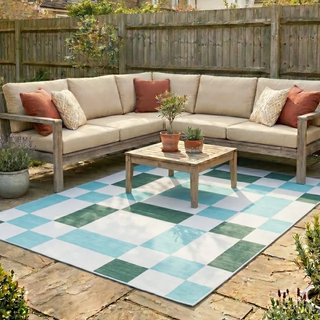 Fraai Retro buitenkleed - Pop Cubes Groen - 140x200cm