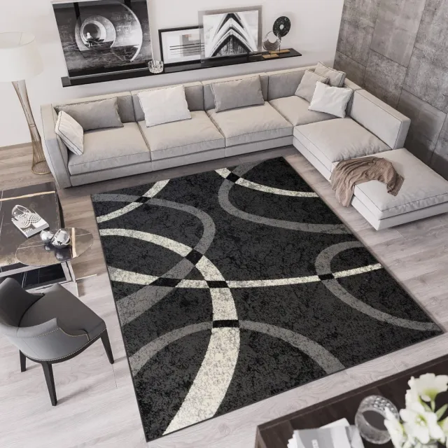 Tapiso Qmega Vloerkleed Zwart Grijs Woonkamer Tapijt Rug Zwart Donker