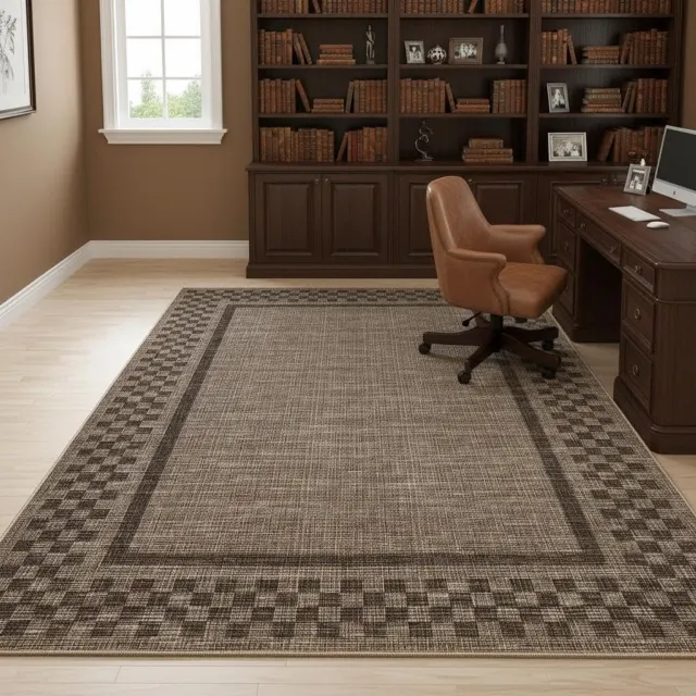 Triumpunpre Washbaar Vloerkleed - Opvouwbaar Printtapijt met schaakbordpatroon en rand met Antislip TPR Onderkant - Bruin 120 x 170 cm
