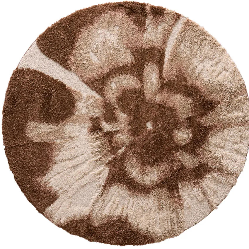 NOUS Living rond vloerkleed donkerbruin off white/oudroze/donkerbruin