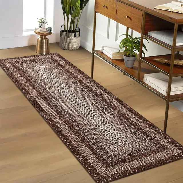 Danky Vloerkleed Geweven Design 60x230 cm Bruin - Opvouwbare Loper met Antislip TPR Onderkant