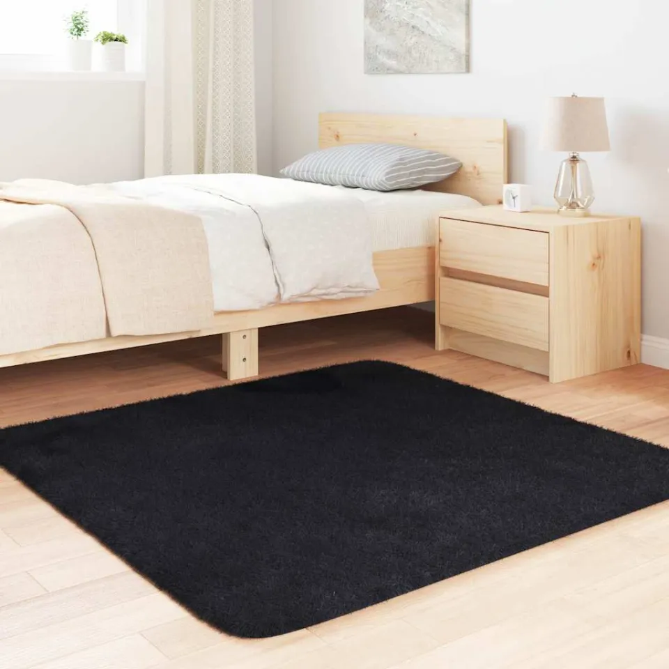 vidaXL Hoogpolig vloerkleed NAVARRA 120x120 cm polyester zwart, foto 3