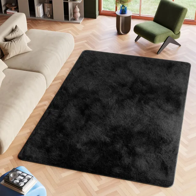 Tapiso Silk Vloerkleed Zwart Antraciet Hoogpolig Shaggy Fluffy Tapijt Maat- 120x170 Antraciet Zwart