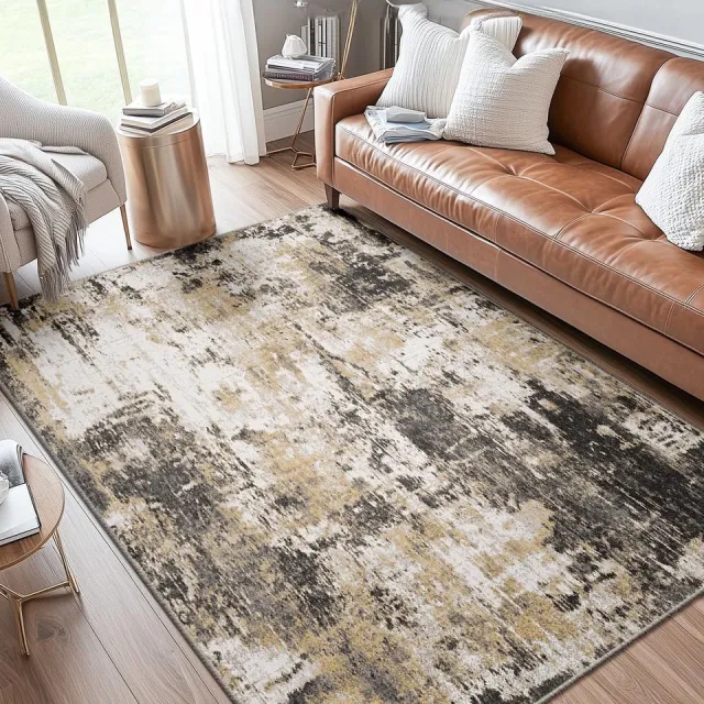 Ibenzoa Modern Abstract Woonkamer Tapijt – 90 x 150 cm, Zwart-Bruin, Antislip blauwbruin