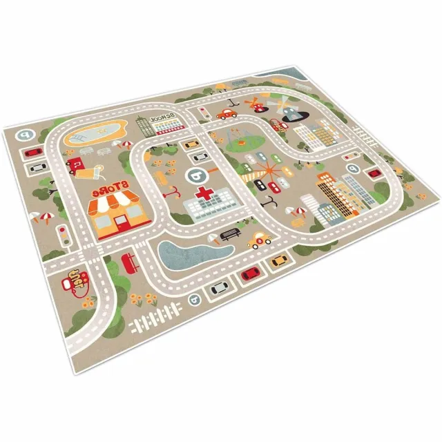 Provento Kindertapijt Speeltapijt Straatauto Dierenuniversum Blauw Groen Grijs 80×120cm - Zacht en Duurzaam Tapijt voor Kinderkamer met Leuke Print Any