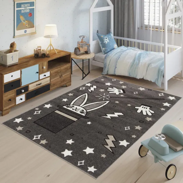 Tapiso Fiesta Kinderkamer Grijs Speeltapijt Tapijt Donkergrijs Wit
