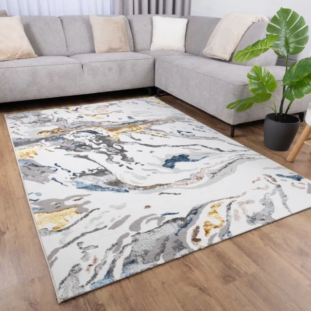 Koho Carpets Wit en Goud Tapijt Laagpolig Vloerkleed Koho Marbella - 280x380cm- Modern - Woonkamer - Salon - Slaapkamer - Eetkamer