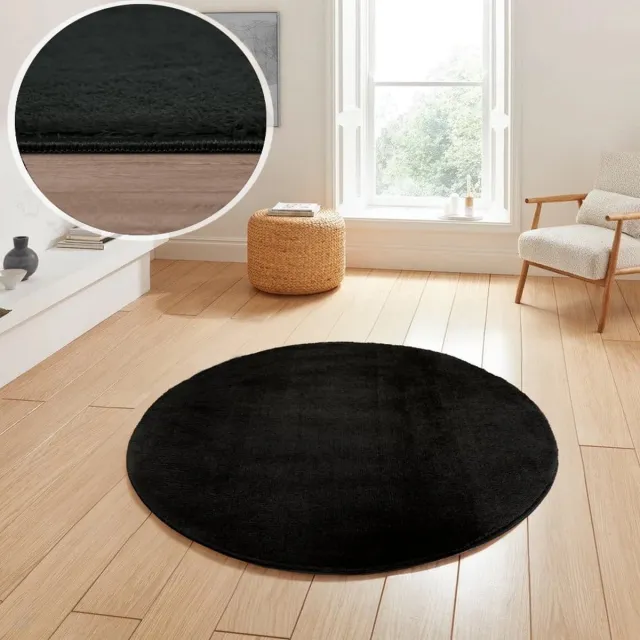 flycarpets Rond Malaga Wasbaar Vloerkleed - Zwart