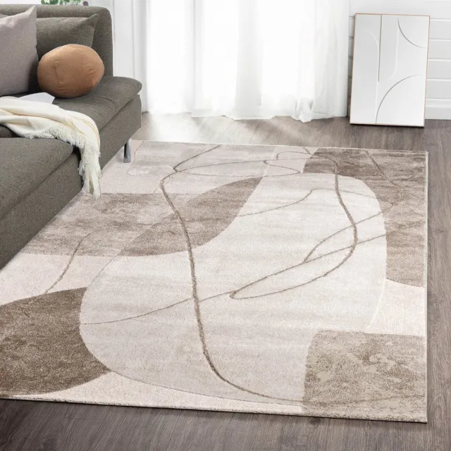 flycarpets Evora Modern Vloerkleed Beige / Crème – Laagpolig Japandi Tapijt Woonkamer