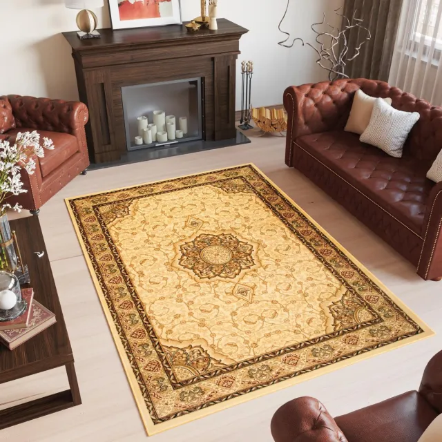 Tapiso Yesemek Vloerkleed Creme Traditioneel Vintage Medaillon Frame Design Woonkamer Slaapkamer Tapijt