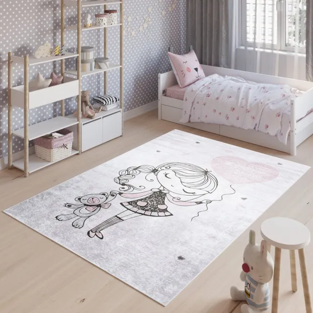 Tapiso Emma Vloerkleed Meisje Blauw Kinderkamer Tapijt Maat- 140x200 Grijs 4