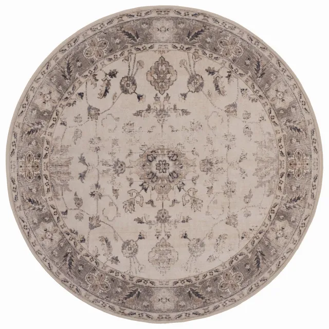 Moonay Rond Vintage Vloerkleed Atlas Bloemen 160 cm - Wasbaar Antislip Beige