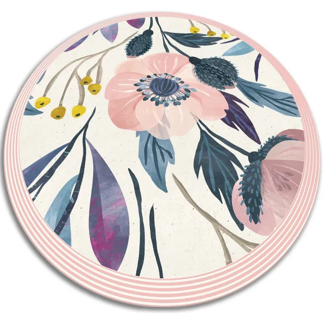 TULUP Vinyl Tapijt - Bloemen PVC Vloer Mat - 140 cm - Blauw Vloerkleed Vinyl - Ronde PVC Tapijt - Keukentapijt - Slaapkamertapijt Blauw Bloemen