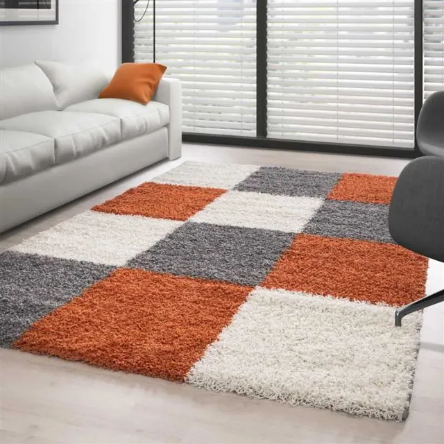 TapisTrend Harig tapijt Terra-Wit-Grijs 160x230 cm Een hoogpolig vloerkleed met een ruitpatroon, verkrijgbaar in verschillende kleuren en maten