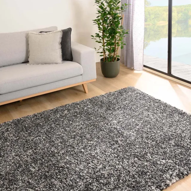 Tapeso Hoogpolige loper - Blend zwart/grijs 80x250