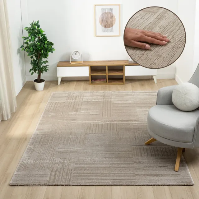 OZ HOME Elyse Structure Vloerkleed Taupe – Modern Reliëf & Blokstructuur – 160x230 cm – Laagpolig 10 mm – Duurzaam & Comfortabel - Exclusief Premium Tapijt Elyse Structure (Taupe)