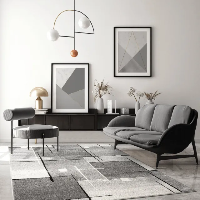 the carpet Pearl Moderne dichte korte pool woonkamer slaapkamer vloerkleed, contour gesneden, grijs,200 x 280 cm grijs met geometrisch lijn- en blokdesign