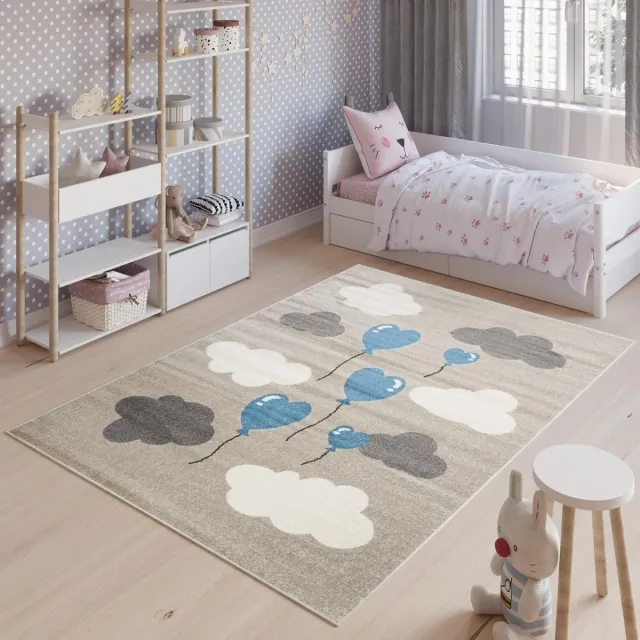 Tapiso Fiesta Vloerkleed Kinderkamer Speelkleed Tapijt Beige Blauw1