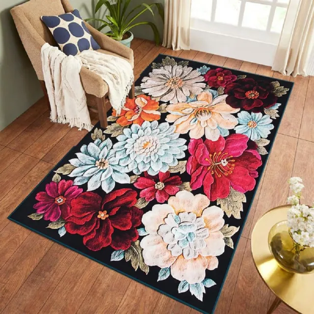 Ibenzoa Laagpolig tapijt met kleurrijk bloemenpatroon en antislip onderkant voor elke ruimte
