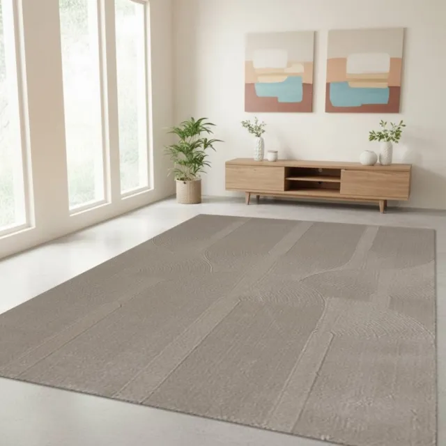 TapisTrend Designer tapijt Beige 80x300 cm Modern vloerkleed met verhoogde geometrische bogen en concentrische lijnen voor woonkamer en slaapkamer