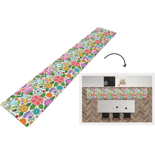 KitchenYeah Keukenloper - Loper keuken - Bloemen - Regenboog - Vlinder - Design - 300x50 cm - Keukenloper vinyl Multicolor