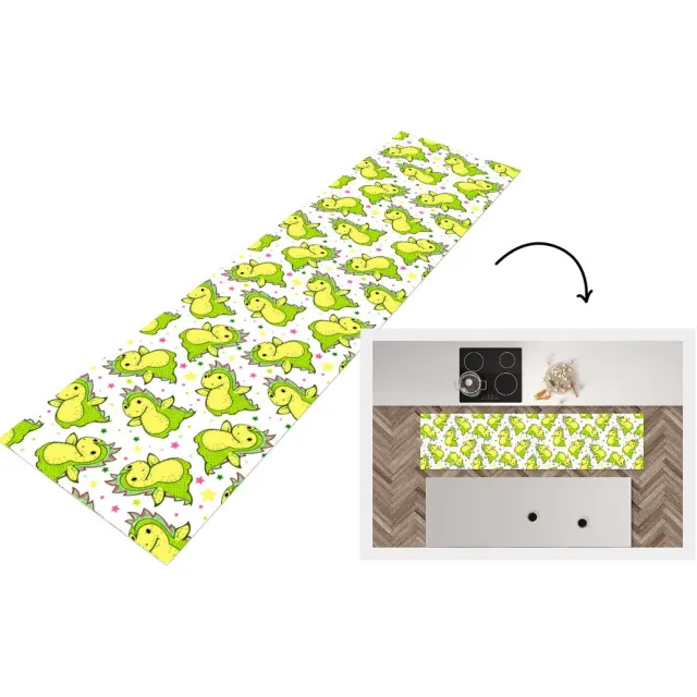 KitchenYeah Keukenloper - Loper keuken - Draak - Jongen - Sterren - Regenboog - Design - 200x50 cm - Keukenloper vinyl Multicolor